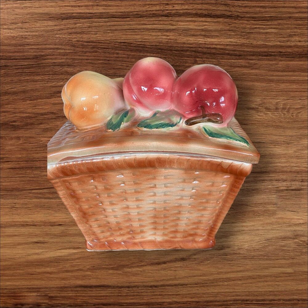 vintage 1970s Storage Ceramic Fruit Basket with Lid RARE Japan